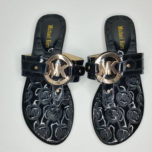 Michael Kors Monogram Black Thong Sandals